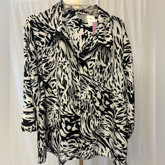 Just My Size Tops - JMS black/white polyester button down blouse